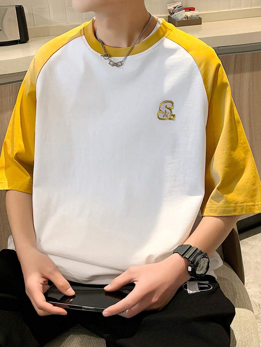 Manfinity Hypemode Men Letter Graphic Contrast Raglan Sleeve Oversize Tee - White - View 1
