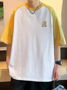 Manfinity Hypemode Men Letter Graphic Contrast Raglan Sleeve Oversize Tee - White - View 4