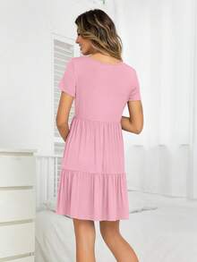 DEARCASE 孕婦素色荷葉邊娃娃裙 - 粉色 - 查看 2