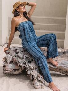 Áo liền quần nữ Lộ Lưng Buộc lại Cà vạt nhuộm Giải trí - Màu xanh lam - Xem 7