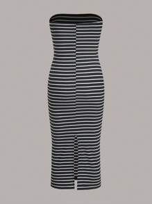 SHEIN EZwear 條紋印花抹胸洋裝 - 黑與白 - 查看 2