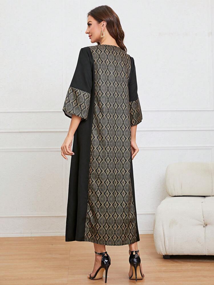 Geo Print Notched Neckline Dress, Modest Kaftan