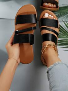 優雅黑色涼鞋適用於女士極簡鏤空涼拖 - 黑色 - 查看 1