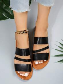 優雅黑色涼鞋適用於女士極簡鏤空涼拖 - 黑色 - 查看 3