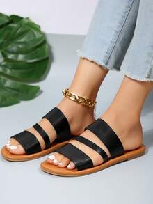 優雅黑色涼鞋適用於女士極簡鏤空涼拖 - 黑色 - 查看 4