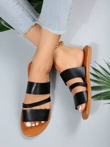 優雅黑色涼鞋適用於女士極簡鏤空涼拖 - 黑色 - 查看 5