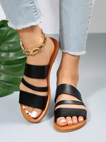 優雅黑色涼鞋適用於女士極簡鏤空涼拖 - 黑色 - 查看 7