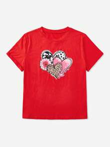 SHEIN LUNE 心和印花T恤 - 紅色 - 查看 3