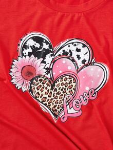 SHEIN LUNE 心和印花T恤 - 紅色 - 查看 5