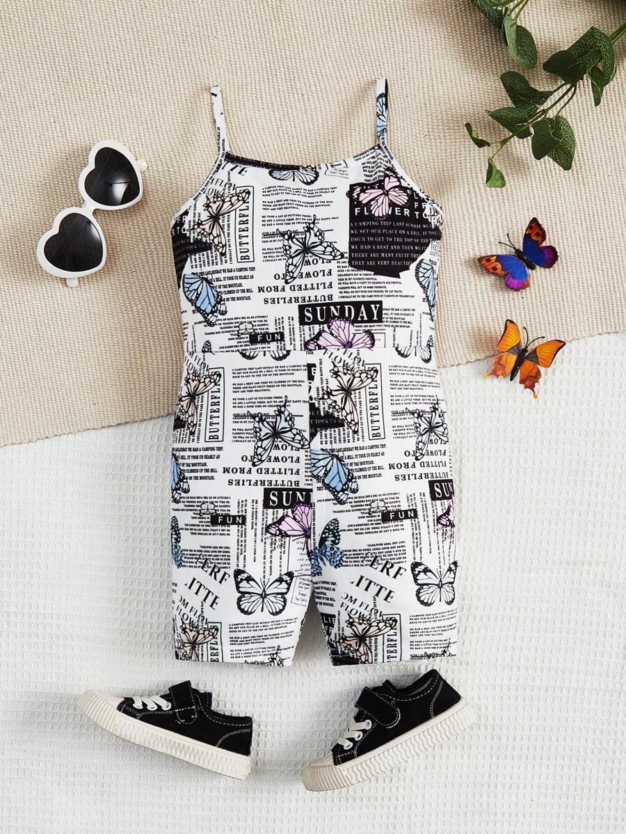 SHEIN Jumpsuit bé gái Slogan Loại bướm Giải trí - Nhiều màu - Xem 1
