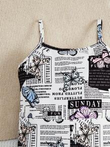 SHEIN Jumpsuit bé gái Slogan Loại bướm Giải trí - Nhiều màu - Xem 4