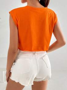 SHEIN Essnce 素色短款背心 - 橘色 - 查看 2