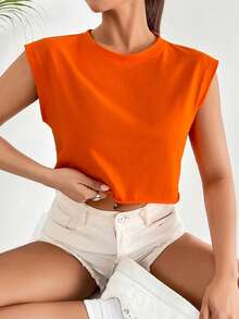 SHEIN Essnce 素色短款背心 - 橘色 - 查看 4