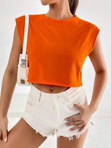 SHEIN Essnce 素色短款背心 - 橘色 - 查看 5