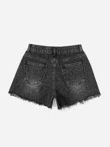 ROMWE Grunge Punk 星星補丁貼毛邊牛仔短褲 - 深灰色 - 查看 2
