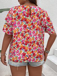 SHEIN LUNE Plus Allover Floral Print Butterfly Sleeve Blouse - Multicolor - View 2