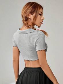 SHEIN Qutie 木耳邊短款上衣 - 淺灰色 - 查看 2