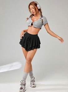 SHEIN Qutie 木耳邊短款上衣 - 淺灰色 - 查看 3