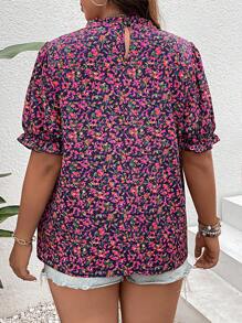 SHEIN LUNE 大碼碎花泡泡袖襯衫 - 彩色 - 查看 2