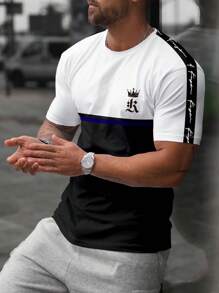 Manfinity Homme Men Letter Tape Colorblock Tee - Black and White - View 1