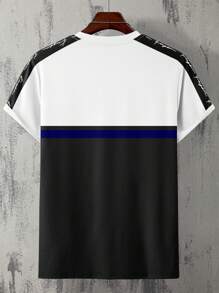 Manfinity Homme Men Letter Tape Colorblock Tee - Black and White - View 2