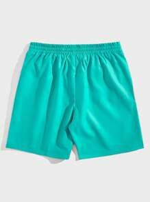 ROMWE MEN Street Life 男士字母圖形束口腰短褲 - 綠色 - 查看 2