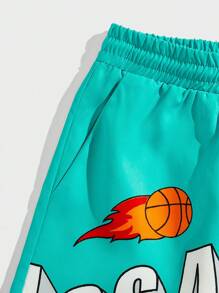 ROMWE MEN Street Life 男士字母圖形束口腰短褲 - 綠色 - 查看 4