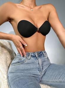 前搭扣素色文胸 - 黑色 - 查看 1