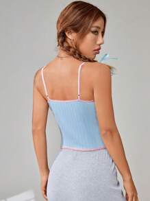 SHEIN Qutie 肩上打結蕾絲邊吊帶上衣 - 淺藍色 - 查看 2