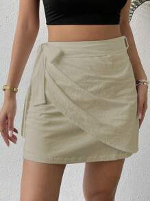 Chiquease Váy nữ Thắt nút Trọn gói Dây kéo màu trơn Boho - Màu Khaki - Xem 4