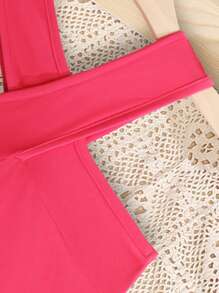 SHEIN Girls Solid Halter Neck Dress - Hot Pink - View 3