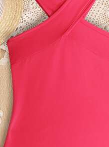 SHEIN Girls Solid Halter Neck Dress - Hot Pink - View 5