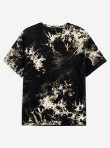 Eduely 艺术家深色扎染骷髅和字母图案 T 恤，适合夏季，100% 纯棉，假日、度假、节日、伊比沙岛风格、西方服饰 - 黑與白 - 查看 2