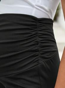 SHEIN Maternity Ruched Side Wide Waistband Trousers - Black - View 7