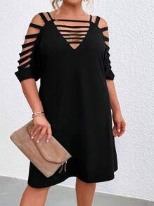 Calvaya Plus Ladder Cut Out Cold Shoulder Dress