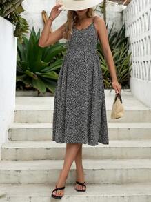 SHEIN Maternity Allover Print Pocket Side Cami Dress - Black and White - View 4