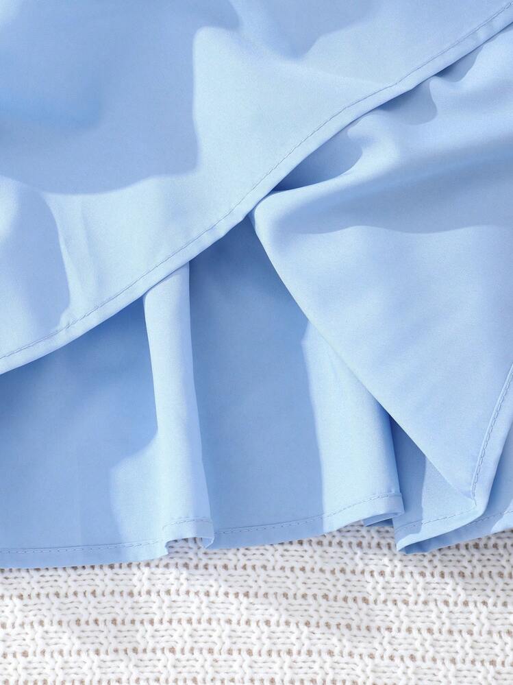 SHEIN Girls Ruffle Trim Cami Top & Colourblock Flounce Hem Skirt - Blue - View 3