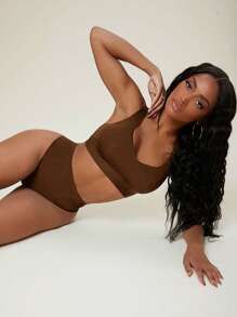 素色高腰內褲 - 巧克力棕 - 查看 5