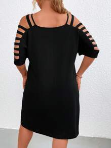 Calvaya Plus Ladder Cut Out Cold Shoulder Dress