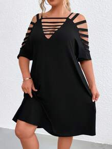 Calvaya Plus Ladder Cut Out Cold Shoulder Dress