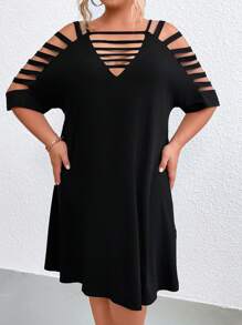 Calvaya Plus Ladder Cut Out Cold Shoulder Dress