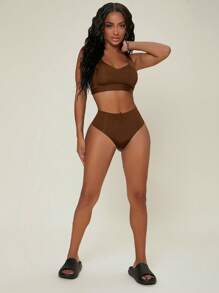 素色高腰內褲 - 巧克力棕 - 查看 4