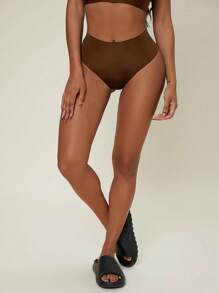 素色高腰內褲 - 巧克力棕 - 查看 2