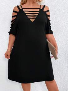 Calvaya Plus Ladder Cut Out Cold Shoulder Dress