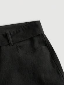 SHEIN 大碼金屬氣眼腰帶牛仔喇叭褲 - 黑色 - 查看 4