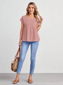 EMERY ROSE Solid Batwing Sleeve Peplum Tee
