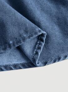 SHEIN ICON Áo khoác denim nữ Xù Viên lá sen Thắt nơ trước màu trơn Giải trí - Rửa trung bình - Xem 3