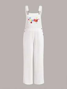SHEIN EZwear Mono overol con patrón de letra con bolsillo delantero sin camiseta - Blanco - Ver 1