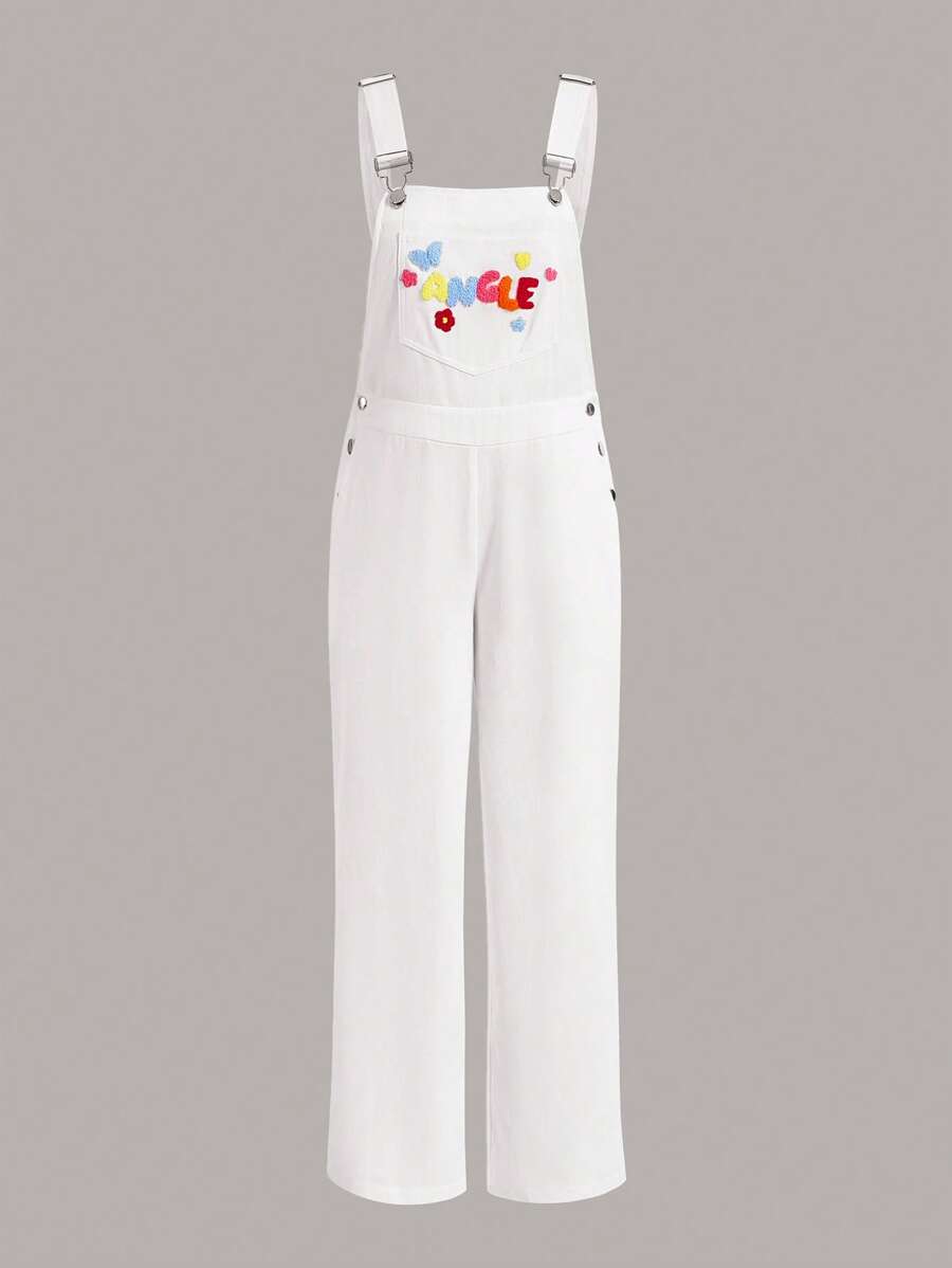 SHEIN EZwear Mono overol con patrón de letra con bolsillo delantero sin camiseta - Blanco - Ver 1