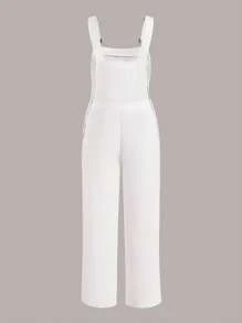 SHEIN EZwear Mono overol con patrón de letra con bolsillo delantero sin camiseta - Blanco - Ver 2
